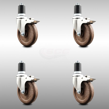 Service Caster 5 Inch 316SS High Temp Glass Filled Nylon 1-3/4 Inch Stem Caster Set Lock Brake SCC-SS316TTLEX20S514-GFNSHT-134-4